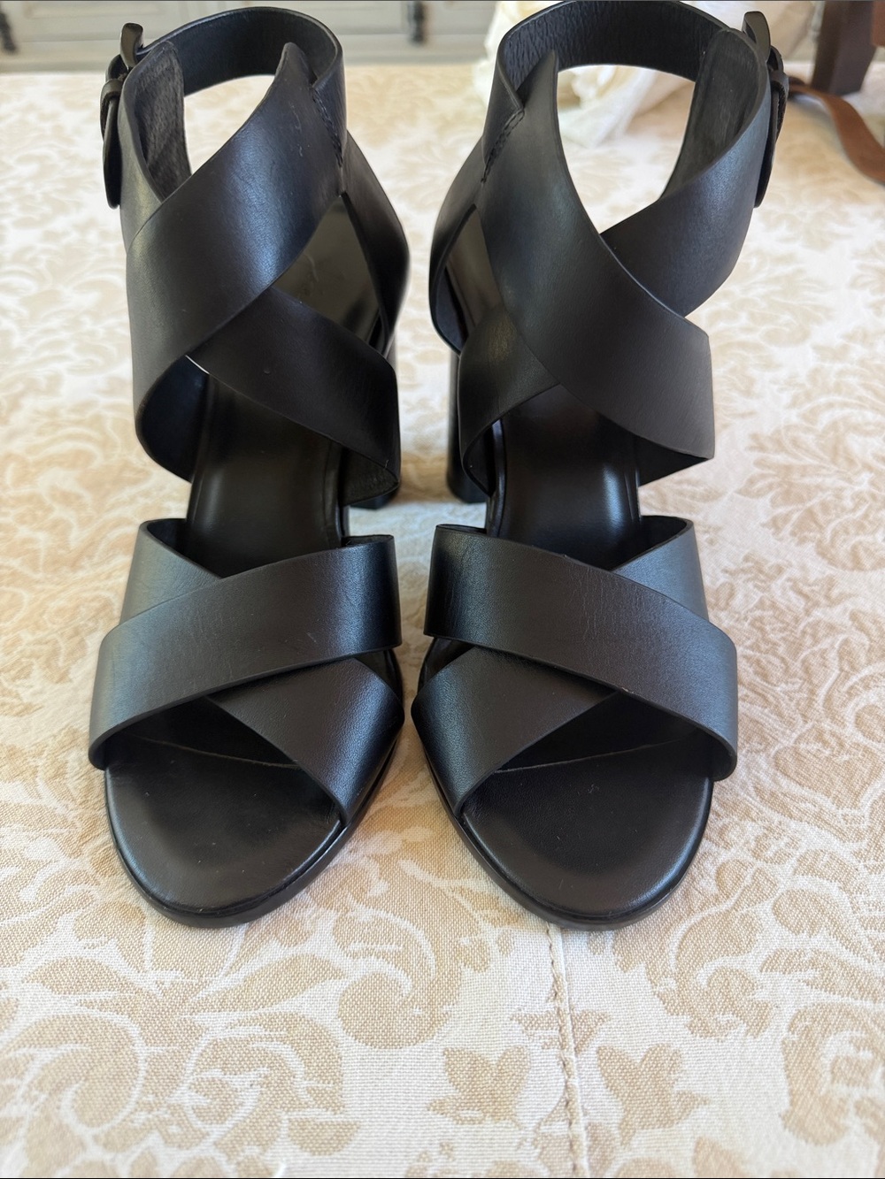 Joie Black Leather Crisscross Heeled Sandals